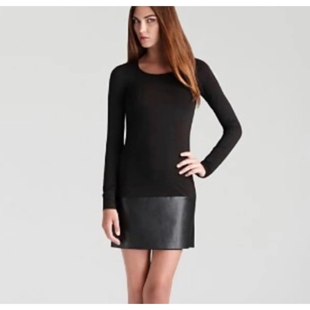 NWT Bailey 44 Sedgwick‎ Black Mixed Media Faux Leather Hem Long Sleeve Dress M